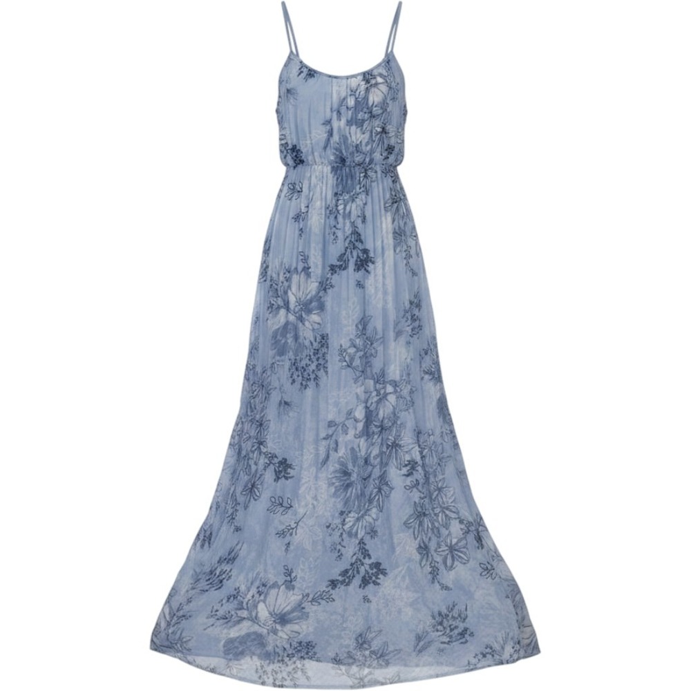 Meo Meli Italy Blue Floral Silk Blend Spaghetti Strap Maxi Dress One Size
